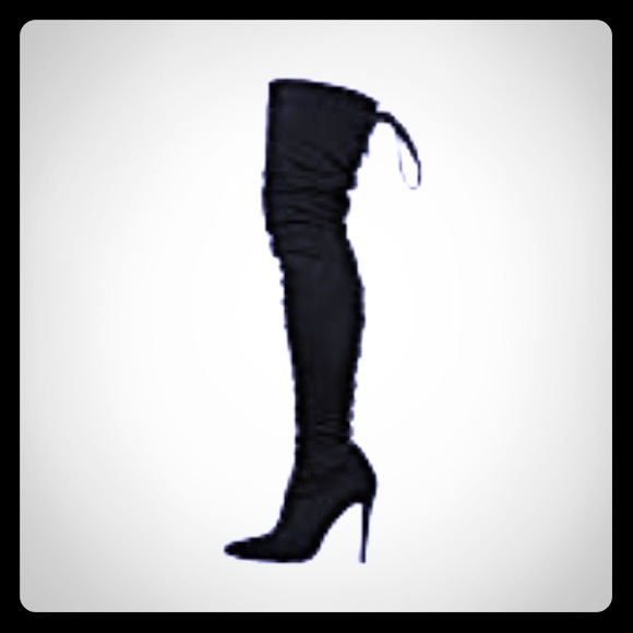 Shoes - Black thigh high back lace up over knee heel boots